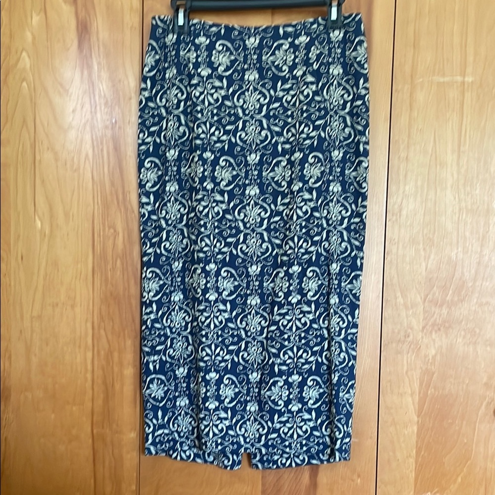 Talbots Blue and White Midi Pencil Skirt Resort Wear